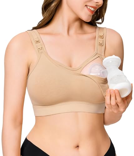 Image of LANCS Nursing Bras for Breastfeeding Pumping Bra Hands Free Maternity Bra Seamless Pregnancy Sleep Bra with Adjustable Clasps Beige, XX-Large