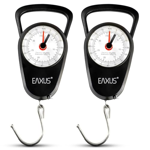 Eaxus® 2er Set Analoge Kofferwaage/Gepäckwaage - Gaswaage bis 35kg mit Gepäckhaken