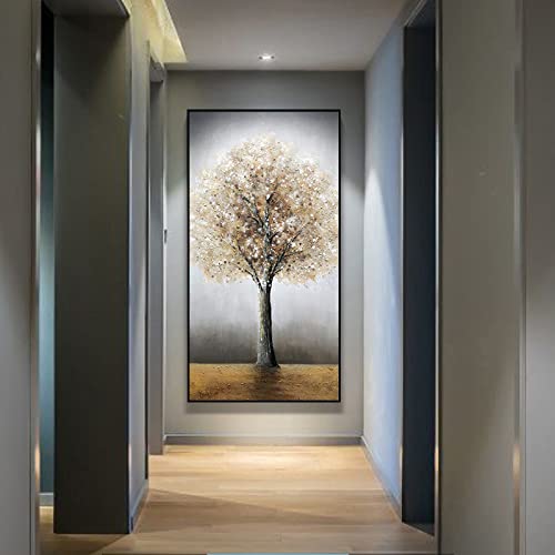 Peinture à l'huile grand arbre forêt dorée art abstrait sur toile