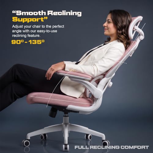 Image of DROGO Vesby Ergonomic Office Chair for Work with Dual Adaptive Lumbar Support | Breathable Mesh Computer Chair with 3D Headrest,3D Padded Armrest | Gaming Chair with 135 Recline, 1-Yr Warranty(Pink)