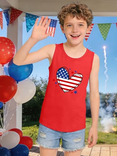 Image of CAZYCHILD Girls American Flag Tank Tops Boys 4th of July Shirts USA Summer Sleeveless Tee Independence Day Outfit 5-14y