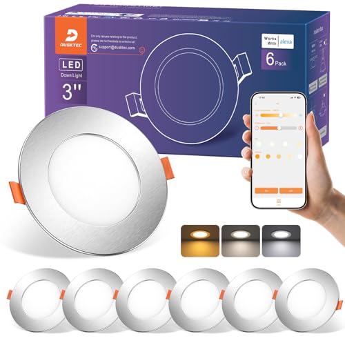 DUSKTEC LED Einbaustrahler Smart Warmweiss Kaltweiss Dimmbar mit APP und Alexa 7W 660LM, LED Spots 230V 6 Stück, Einbauleuchte Decke Nickel, IP44 Einbauspot Flache für Bad, 68-85mm Loch DUSKTEC LED Einbaustrahler Smart Warmweiss Kaltweiss Dimmbar mit APP und Alexa 7W 660LM, LED Spots 230V 6 Stück, Einbauleuchte Decke Nickel, IP44 Einbauspot Flache für Bad, 68-85mm Loch
