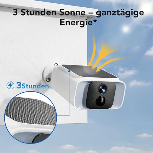 GNCC 2K Überwachungskamera Aussen Akku Solar, 2,4/5GHz WLAN Kamera Outdoor Überwachung Aussen mit Kabellose Installationsfreie Solarpanel, Farbnachtsicht, Zwei-Wege-Audio