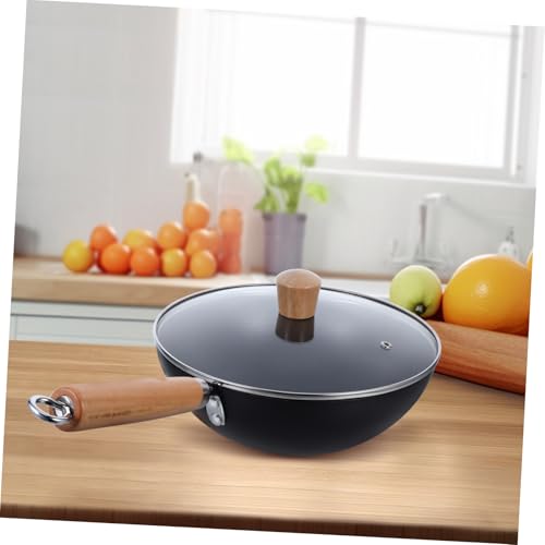 Wok pequeño de hierro con tapa y mango de madera miniatura 5
