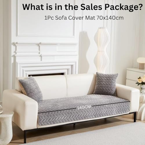 Image of HOMETHREADS Innovative Premium Velvet Sofa Cover Mat with PVC Backing for Non-Slip Comfort (Braid Grey, 2 Seater | 70x140cm)