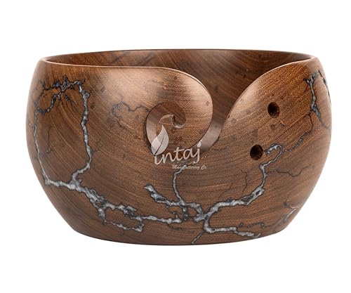Image of INTAJ Wooden Yarn Bowl for Knitting and Crochet, 7 Inch No-Snag Holder