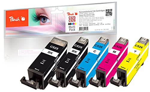 Peach C525/526 Lot de Cartouches d'encre économiques pour Canon Pixma MG 5350, Canon Pixma MG 5150, Canon Pixma MG 6250, Canon Pixma MG 8150