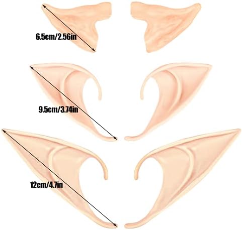 VEYLIN Latex Elf Ear, 3 Pairs Fairy Elf Ears Soft Pointed Goblin Ears for Halloween Christmas Cosplay