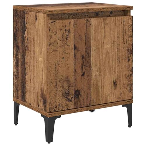 vidaXL Mesa de Noche de Madera Vieja Mesita Rústica con Patas de Hierro y Madera Recuperada Muebles de Dormitorio 40X30X50 cm Mesa de Noche de Madera con Mango Pequeña Almacenamiento Lado Compacto Pa