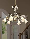 Lampadario classico LM-326 Lampadario classico in ferro battuto avorio con particolari in oro vetro di murano bianco e foglia oro 6 luci, per camera da letto, soggiorno, salotto, sala da pranzo LM-326