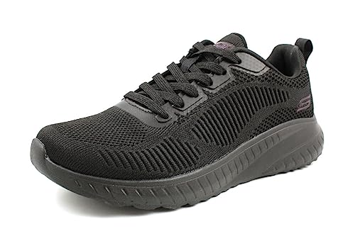 Skechers Femme Bobs Squad Chaos Face Off Footwear, Black Engineered Knit Trim, 40 EU