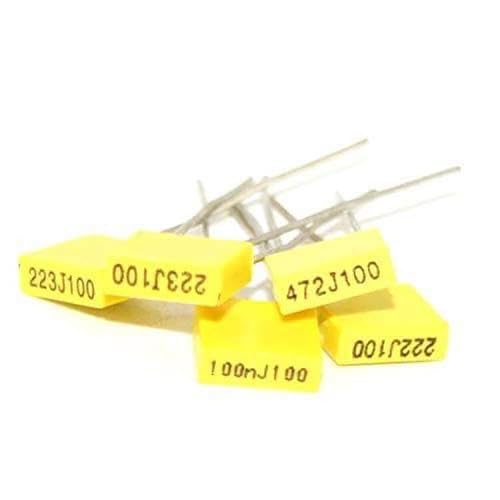 Image of E-Projects 472J100 Correction Capacitor, 5mm Polypropylene Safety Plastic Film Capacitor, 4.7nF, 100V (Pack of 10)