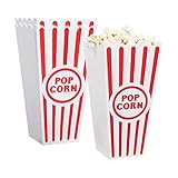 Plastic Reusable Popcorn Tub Red & White Striped Classic Popcorn Containers for Movie Night (2 pack...