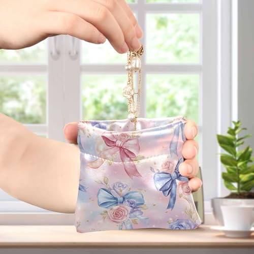 Coin Purse for Women Watercolor Bow Rose Coin Pouch Change Holder PU Leather Mini Wallet Portable Coin Bag Money Pocket4