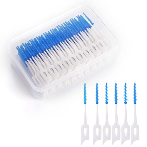 STEFLON Dental Floss Picks | Soft Silicone Interdental Toothbrush for Teeth Cleaning | Gum Care Toothpick Brush | Plaque Remover Oral Hygiene Tool | 40 PCS | Blue