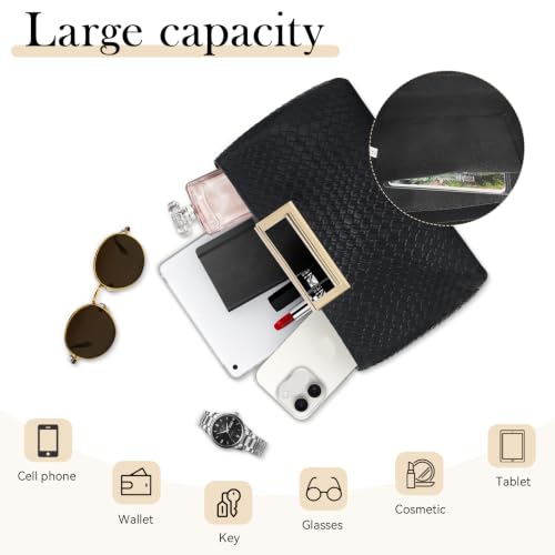 Image of Women's Straw Raffia Clutch Purse, Top Handle Woven Handbag with Crossbody Strap, Summer Beach Shoulder Bag