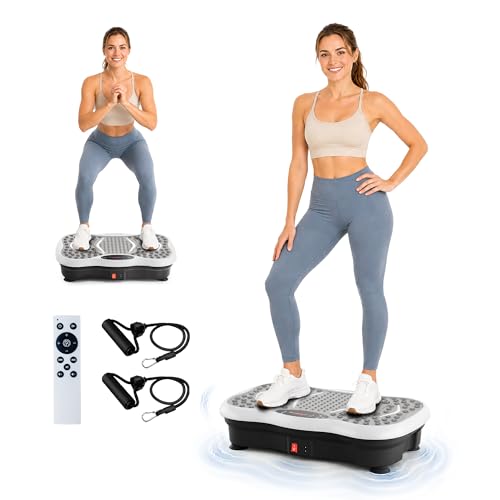 Image of Vibration Plate Exercise Machine for Lymphatic Drainage, 200 Speeds Vibrating Fitness Platform for Full Body Workout and Weight Loss, 300 Lbs Capacity with Resistance Bands for Women Men