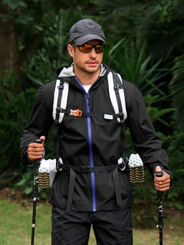 Yousify Mens Waterproof Shell Jacket Full Zip Hooded Raincoat Lightweight Windbreaker for Cycling Hiking Golf Outdoor2