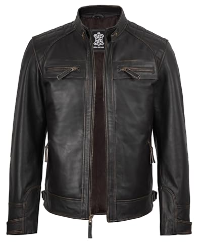 Blingsoul Leather Jacket Men - Quilted Cafe Racer Leather Jackets For Men