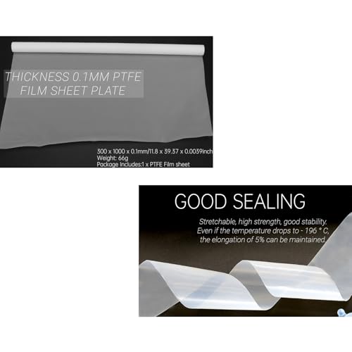 CYTGOUPER Ptfe Folie 300x1000mm, 0.1mm Dick Teflon Folie Hitzebeständige Frischhaltefolie für Wärmepresse, Korrosionsbeständig Nichthaftend Teflonfolie für Elektrik Maschinenbau