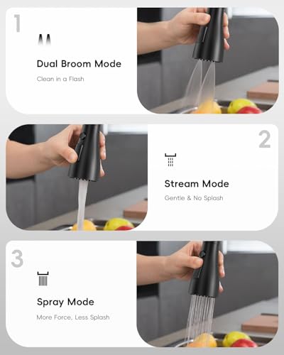 Image of APPASO 4 Hole Kitchen Faucet with Pull Down Sprayer Matte Black 8'' Center | Black Kitchen Faucets with Soap Dispenser, High Arc Modern Sink Faucet for 3-4 Hole Standard Sinks, Lead-Free Certified