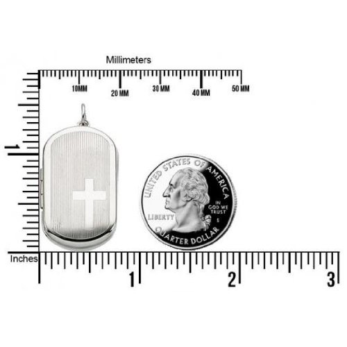 PicturesOnGold.com Sterling Silver Dog Tag Cross Locket 1 Inch X 1-1/4 Inch in Sterling Silver2
