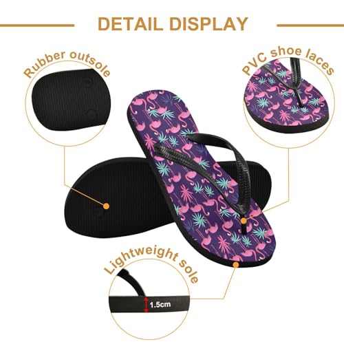 ALAZA Cute Pink Flamingo Flip Flops for Women Fashion Beach Slippers Comfort Mens Flip Flops Non-Slip Rubber Shower Slippers Sandal for Hotel Travel Sport,XS3