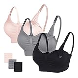 Stelle Nursing Bras Maternity Bra for Breastfeeding Pregnancy Wireless Bralette with Pads, Extenders & Clips Pack of 3 (Black+Gray+Rose Pink, M)