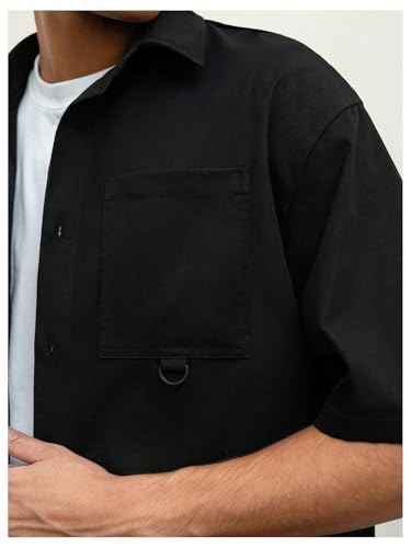 GORGLITTER Men's Cropped Shirt Button Bown Short Sleeve Casual Collar Neck Summer Shirts Crop Top4