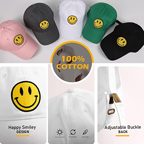 Sonmony Smiley Face Trucker Hat Washed Dad Hat For Men Women Cute Baseball Caps Unstructured Smile Embroidered Hat White #TOP3