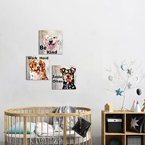 Lovehouse Funny Dog Pictures Wall Art 3 Piece Puppy Canvas Prints Wall Decor Pet Animal With Motivational Quote Artwork Gallery Wrapped For Office Kids Boy Room 12X12Inchx3 Panel #TOP2