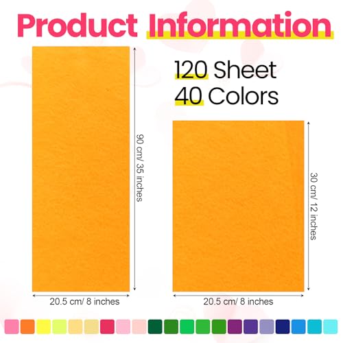 Image of Reginary 120 Pcs 8 x 12 Inch & 8 x 35 Inch Felt Sheets Bulk for Craft 40 Assorted Color Felt Fabric Squares Stiff Paper for Back to School Fall Festival Holiday DIY Craft Sewing Patchwork (Warm)