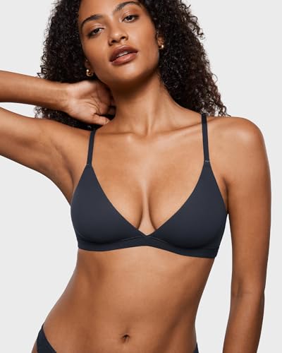 Image of INLYRIC Women's Inbarely Triangle Bralette Plunge Unlined Seamless Bra No Underwire Sexy Comfortable Everyday