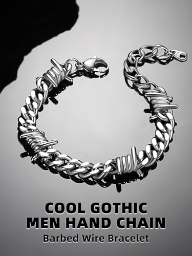 Bestyle Barbed Wire Bracelets 7/9mm Thick Heavy Men Hand Chain Unisex Stainless Steel/Gold/Black Cuban Chain Bracelet Punk Gothic Bracelets for Men Women2