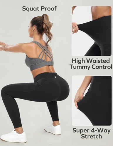 Ewedoos Leggings with 5 Pockets for Women Yoga Pants 25"/ 27" Workout Leggings for Women Tummy Control Running2