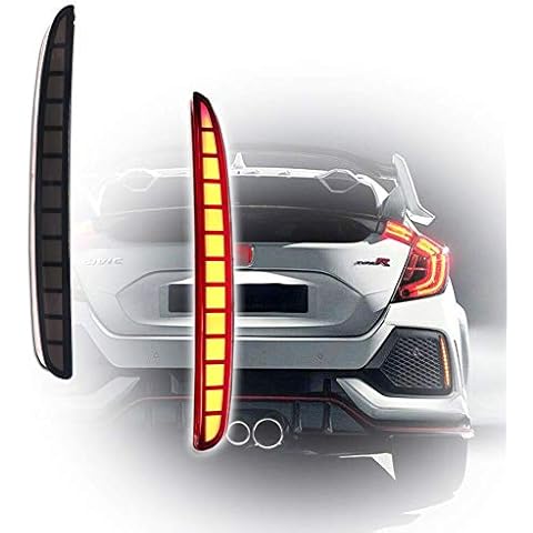 GTINTHEBOX Smoked Lens Full LED Bumper Reflector Lights Tail Brake Rear Fog Lamps For 2017 2018 2019 2020 2021 Honda Civic Hatchback, Type-R, or SI 4-Door Sedan Cover