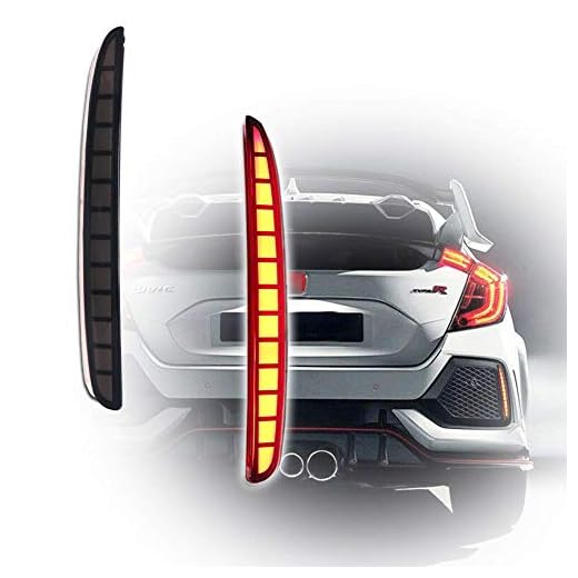 GTINTHEBOX Smoked Lens Full LED Bumper Reflector Lights Tail Brake Rear Fog Lamps For 2017 2018 2019 2020 2021 Honda Civic Hatchback, Type-R, or SI 4-Door Sedan