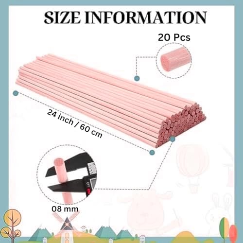 Image of BLOOMAX 8mm x 24 Inch Wooden Dowel Rods - Pack of 20 | Unfinished Natural Hardwood Round Craft Sticks | Smooth Splinter‑Free Dowels for DIY Crafts, Macrame & Furniture Repairs | Made in India