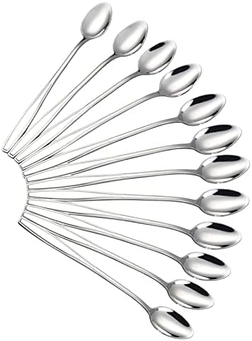 Stainless Steel Latte Spoons Set of 12 Durable Long Handle Ice Cream Dessert Teaspoons Mixing Stirring Spoon for Latte Coffee Espresso Iced Tea Milk Shake Hot Chocolate & Cool Drinking
