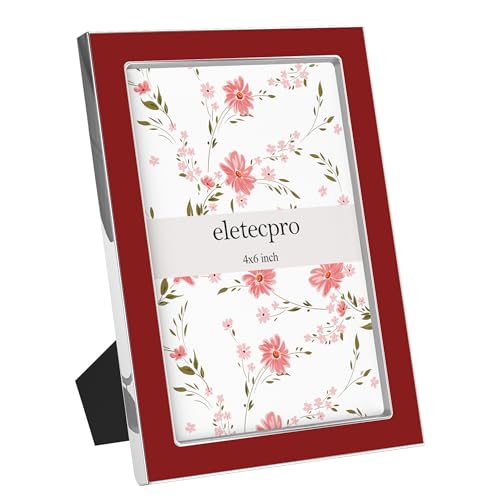 Image of eletecpro 4x6 Enamel Picture Frame with Real Glass Cover, Cute Photo Frame with Silver Metal Edge, Horizontal and Vertical Display Pictures 4 by 6 for Tabletop and Wall Decor, Red, 1 Pack