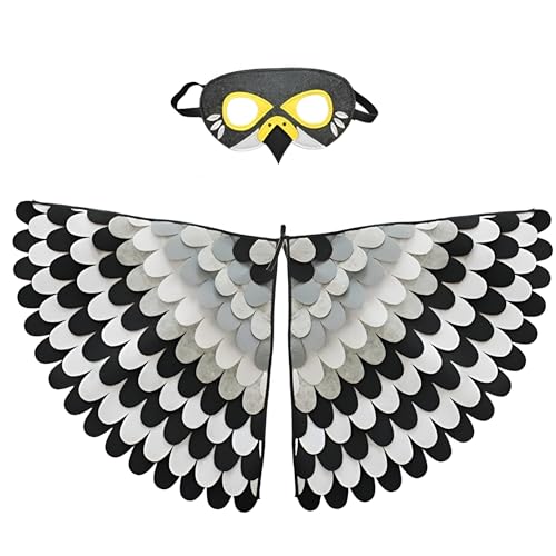 Proumhang Kinder Vogelflügel Kostüm für Alter von 3~8 Jahren,Vogeleule und Pfau Maske Eule verkleiden sich,Jungen Mädchen Filzaugen Maske und Flügel Set,Halloween Buntes Kostüm,Stil 9