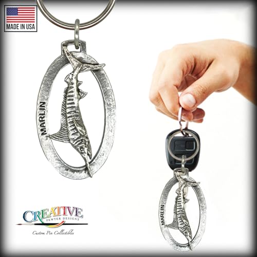 Marlin Keychain, Pewter, S002KC, 2”, 100% Handmade in the USA, Atlantic Blue marlin, Billfish, Black marlin, Keychain, Key Chain, Key Ring, Key Fob, Fishing Gift, 200 Fish Designs Available.4