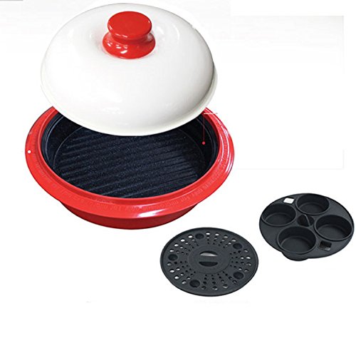 Range Mate Microwavable Grill Pan Multi Cooker Marble Coating Cook with 570â„‰ Far Infrared Cooker Cookware Electromagnetic Shield Lid for Roast Steam Rice Cooking Bread Baking
