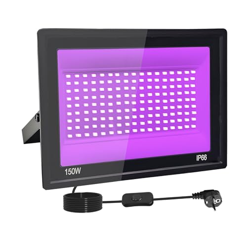 150W LED Schwarzlicht Strahler, IP66 UV Schwarzlicht Fluter, 395-400nm LED UV Strahler, UV Licht mit Schalter Für Halloween Dekorationen, Party Deko, Weihnachten, Neon Glühparty, Körperbemalung
