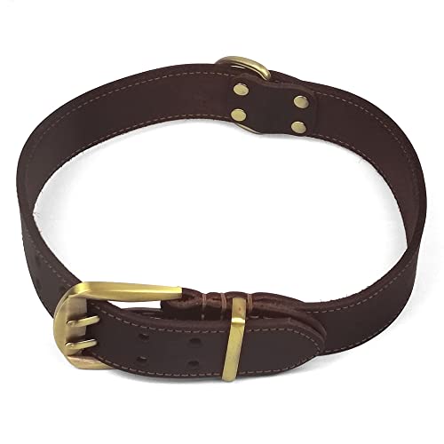 Qianruida Genuine Leather Dog Collar Adjustable Heavy Duty Dog Collar for Walking & Training Soft Comfortable Strong Pet Collars for Large Dogs Brown