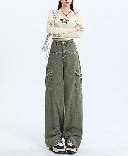 Y2k Cargo Jeans for Teen Girls Women High Waisted Wide Leg Flap Pockets Baggy Boyfriend Jean Denim Pants2