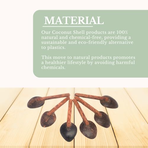 Image of Thenga Coconut Shell Masala Spoons Set of 6 | Mini Wooden Spoons for Spices, Tea, Coffee, Condiments & Desserts | Eco-Friendly, Handmade & Rustic Small Kitchen Utensils for Everyday Use