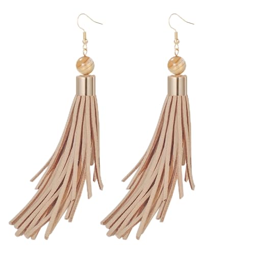 Coiris Boho Leather Layered Tassel Earrings for Women Lightweight Leather Fringe Dangle Earrings Handmade Bohemian Summer Beach Western Drop Earrings for Women