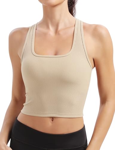 Camiseta sin mangas con brasier integrado para yoga de corte largo y tejido acanalado