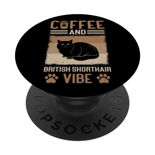 Cat Owner & Barista Motif - Coffee & British Shorthair Cat PopSockets PopGrip Intercambiable